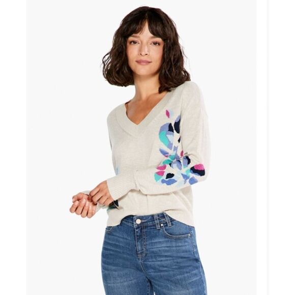 Nic + Zoe BLOOMING SHORT V SWEATER Made in USA - Picture 1 of 5